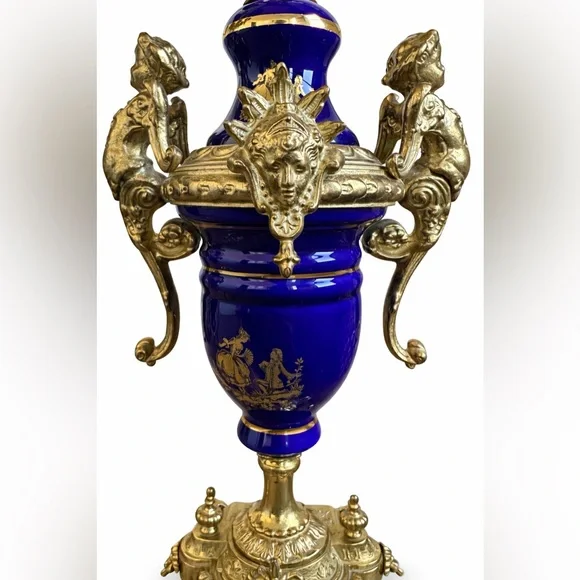 Pair Italian Cobalt & Gilt Rococo 5-Light Candelabra – Brevettato - Picture 11 of 16